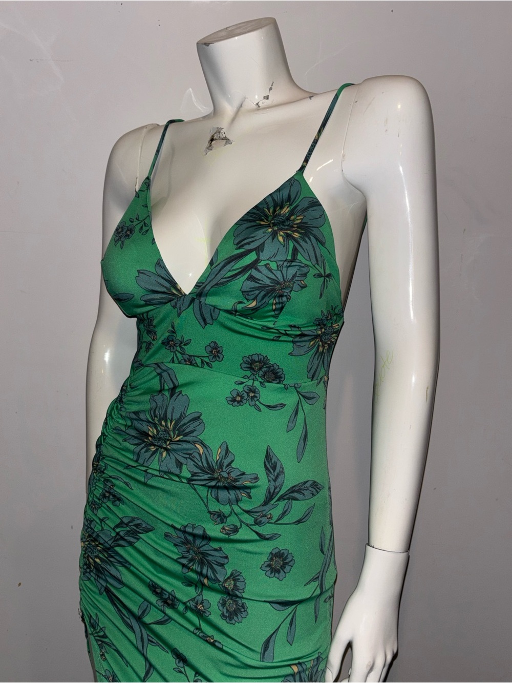 Green Floral Spaghetti Strap Cami Dress